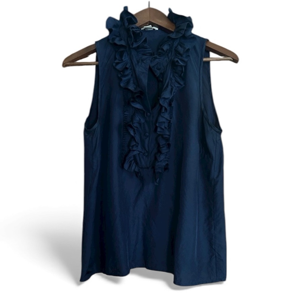 Preloved, Women’s J.Crew Victoria Silk Ruffle Cami, Navy, Size 8P